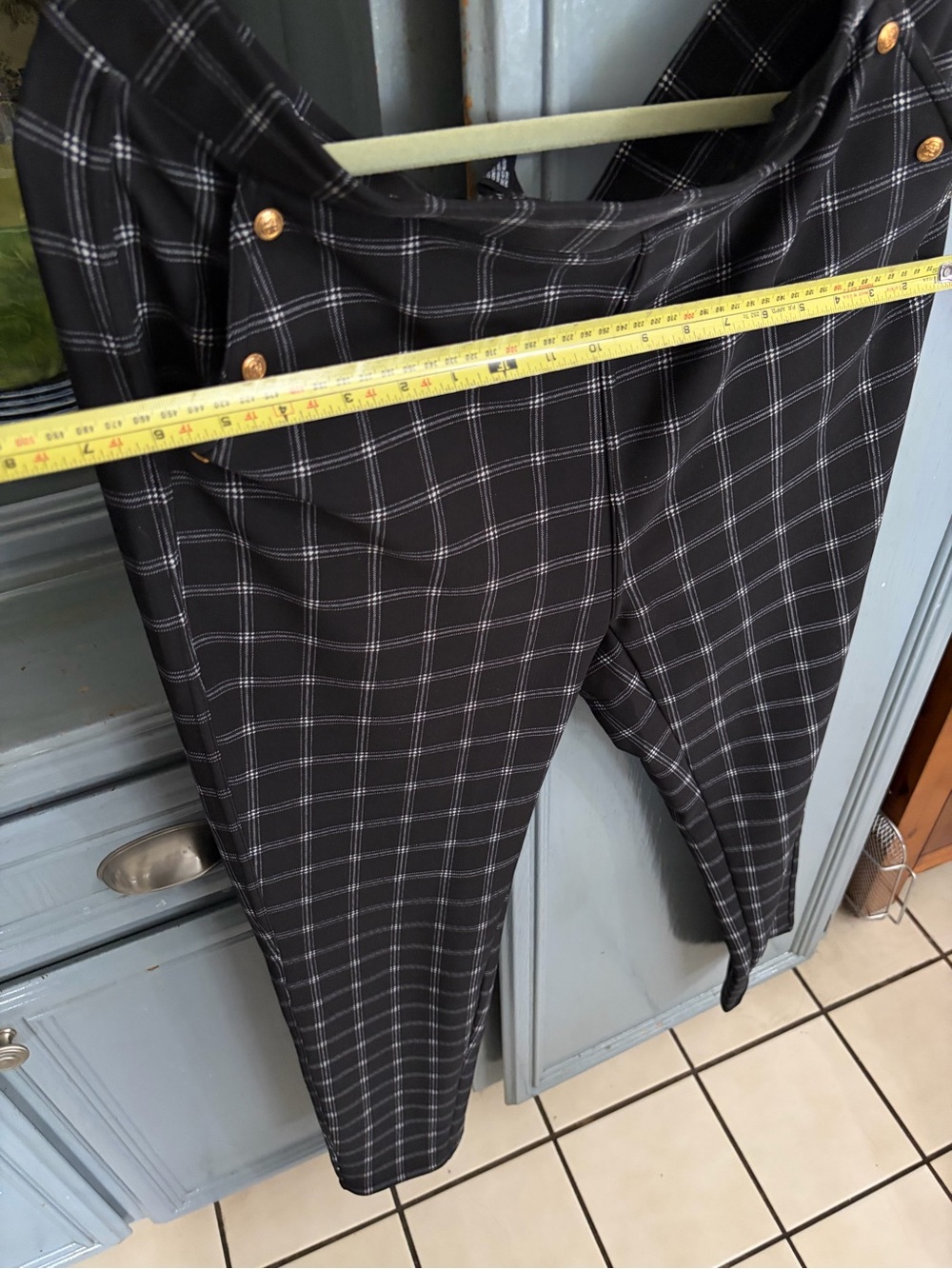 Black Plaid Women's Chinos with Gold Button Detail - Picture 4 of 13